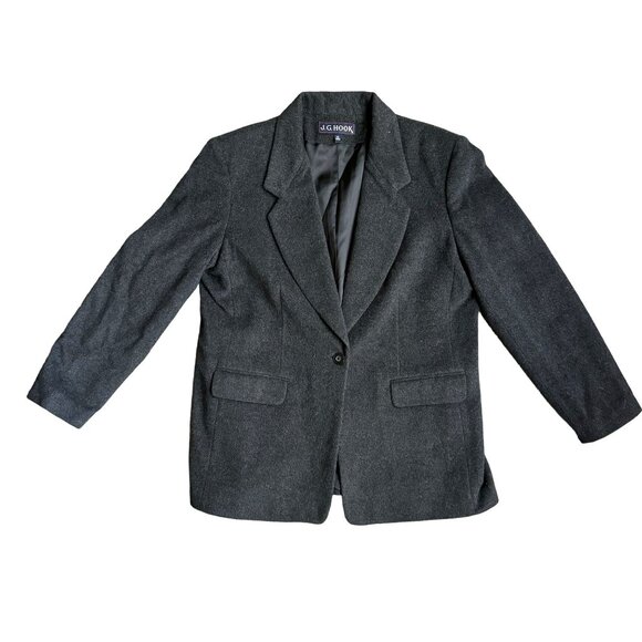 Vtg Womens Wool Cashmere Blend Blazer Jacket 16 Charcoal Gray Academia Preppy - Picture 1 of 6